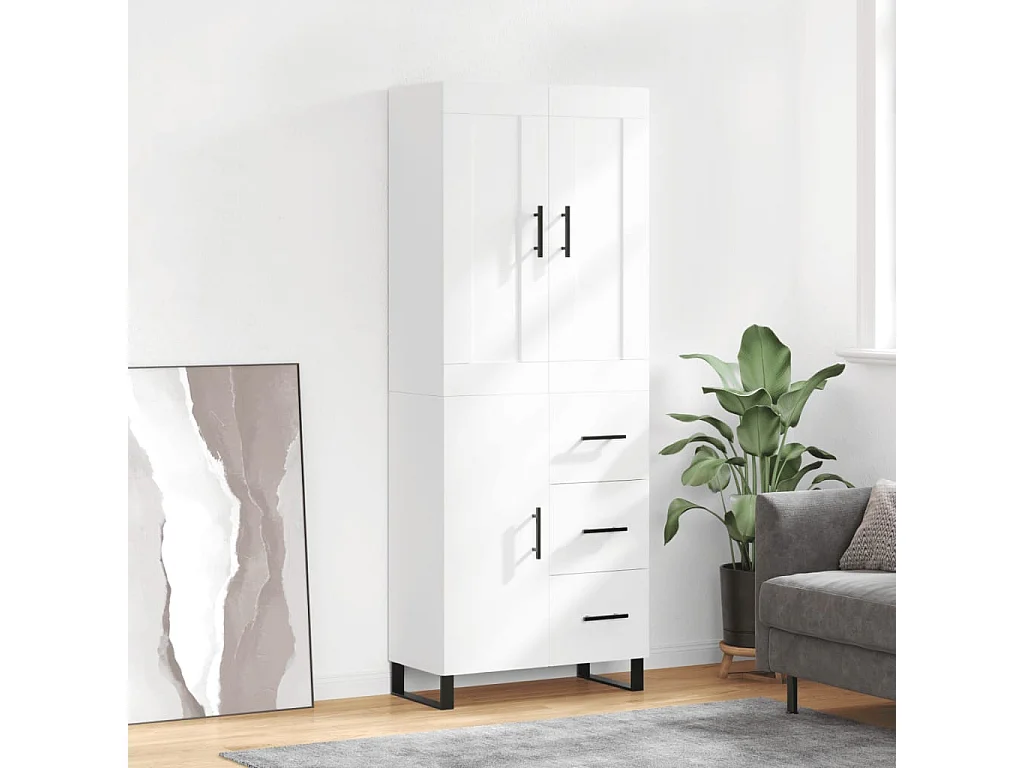 Credenza Bianca 69,5x34x180 cm in Legno Multistrato