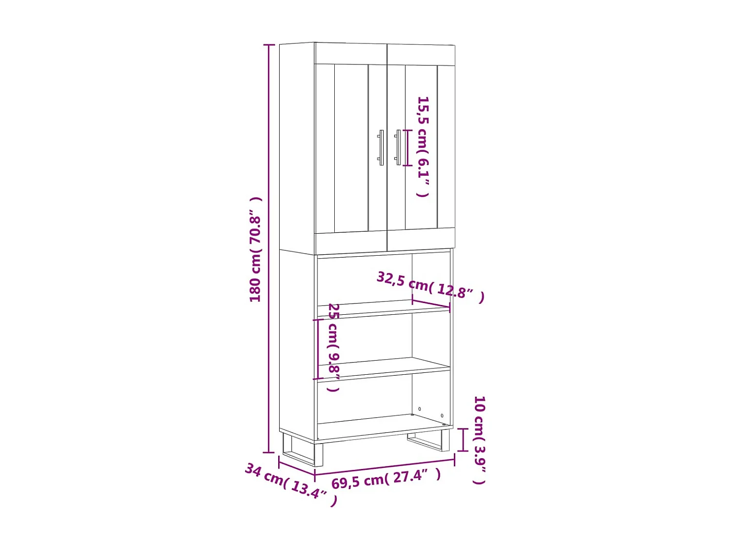 Buffet haut Sonoma gris 69,5x34x180 cm Bois d'ingénierie