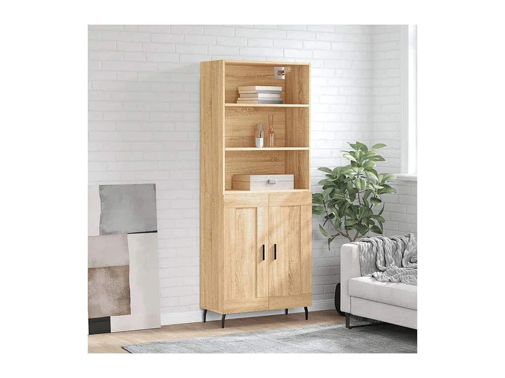 Aparador alto madera contrachapada color roble 69,5x34x180 cm