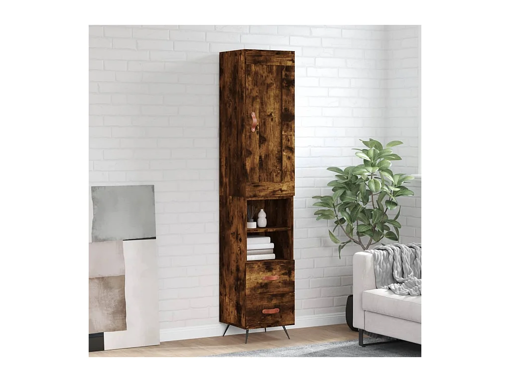 Hoge kast 34,5x34x180 cm bewerkt hout gerookt eikenkleurig