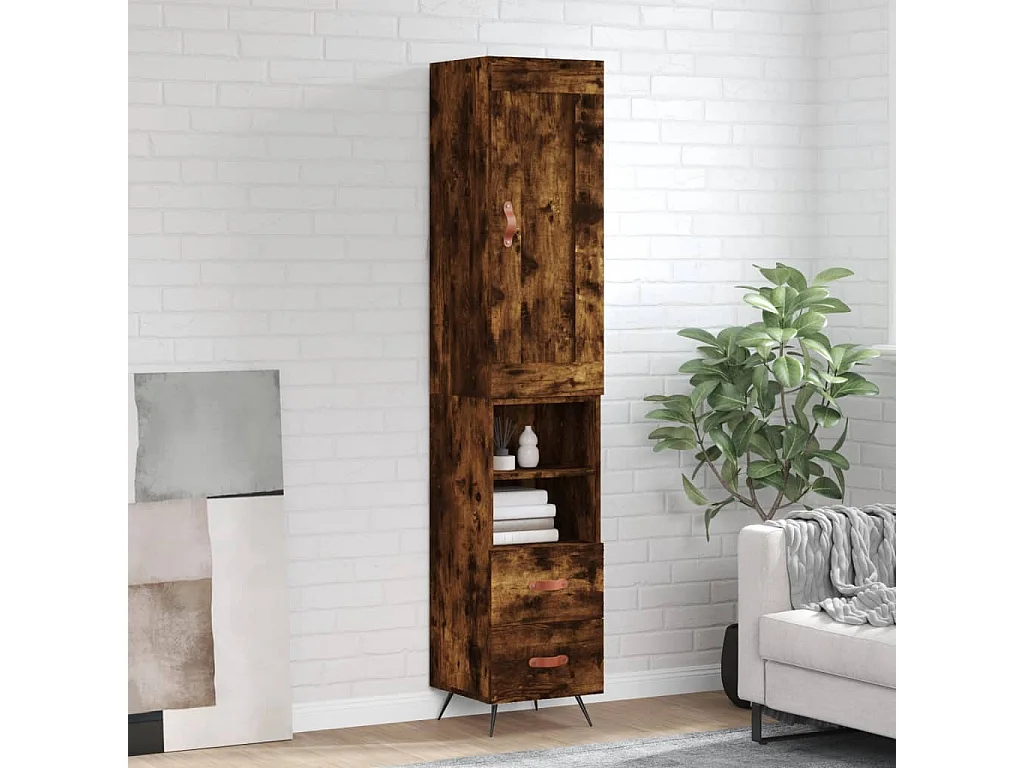 Hoge kast 34,5x34x180 cm bewerkt hout gerookt eikenkleurig