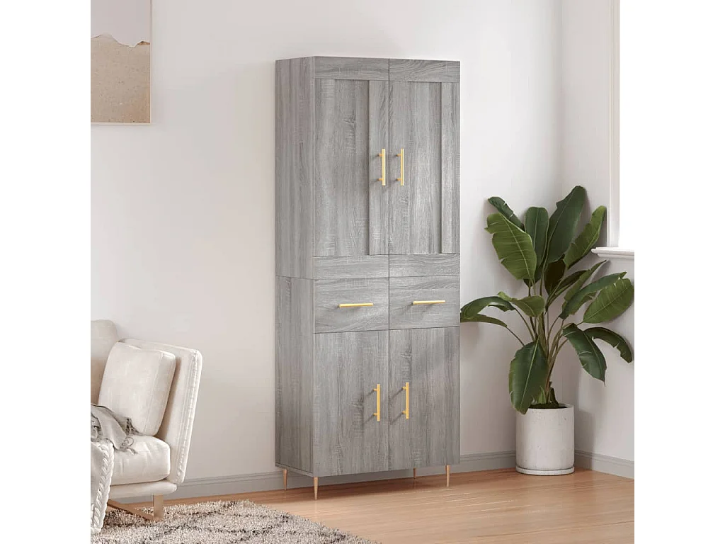 Hoge kast 69,5x34x180 cm bewerkt hout grijs sonoma eikenkleurig