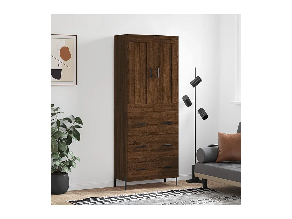Buffet haut Chêne marron 69,5x34x180 cm Bois d'ingénierie