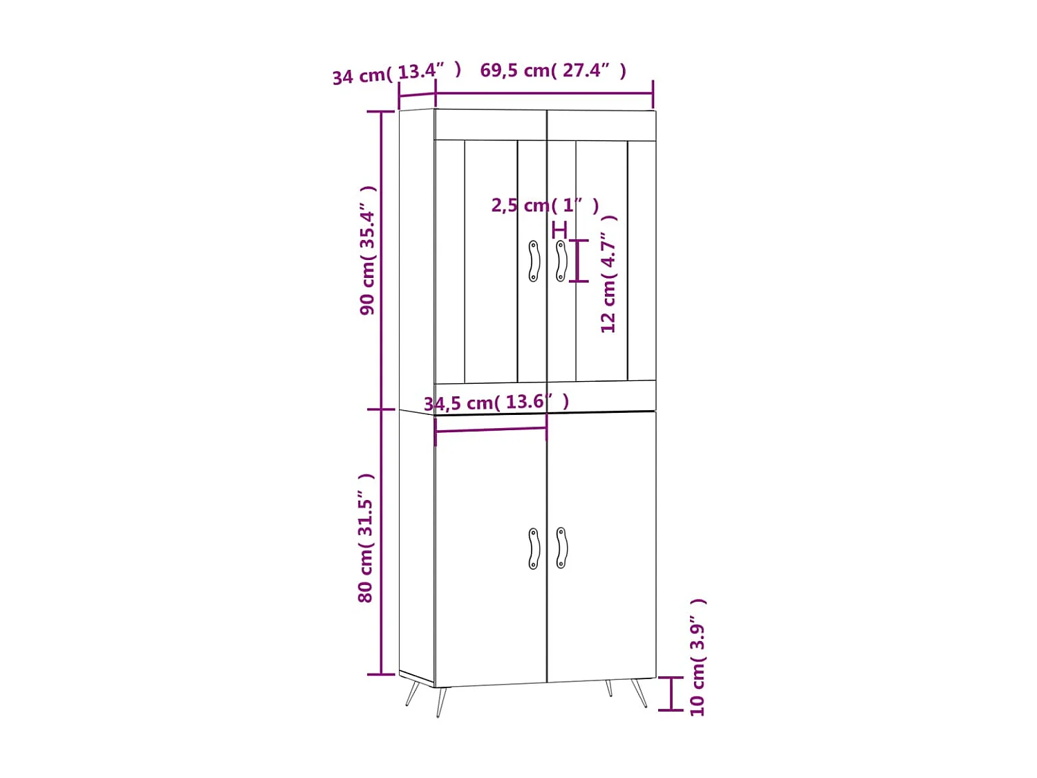 Buffet haut Sonoma gris 69,5x34x180 cm Bois d'ingénierie