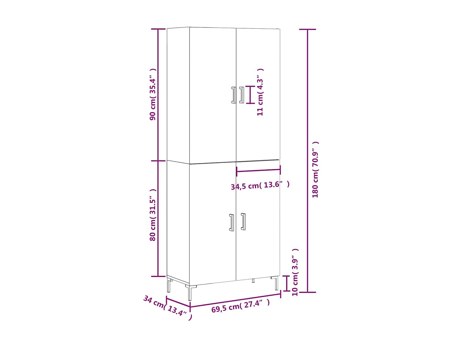 Buffet haut Chêne fumé 69,5x34x180 cm Bois d'ingénierie
