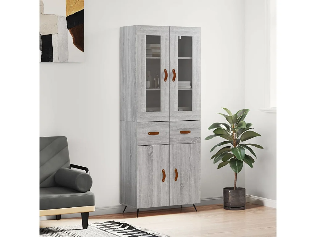 Aparador alto madera contrachapada gris sonoma 69,5x34x180 cm