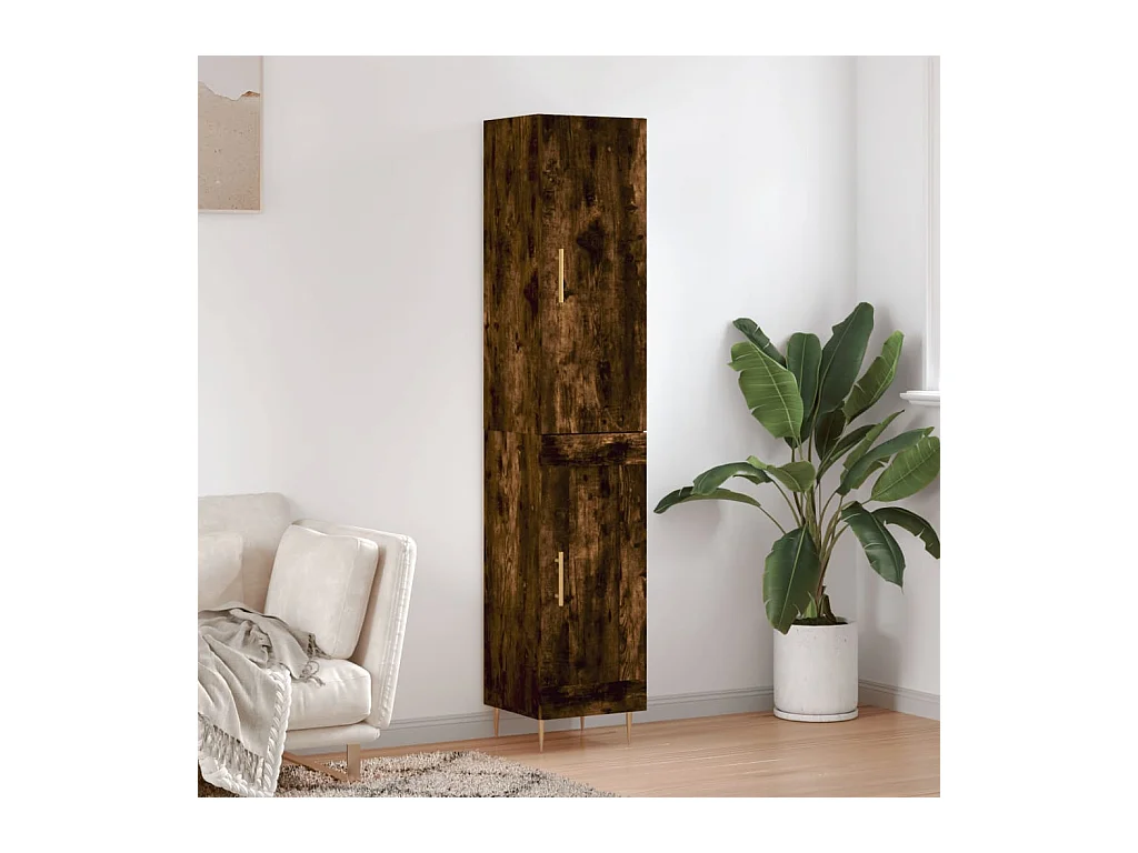 Buffet haut Chêne fumé 34,5x34x180 cm Bois d'ingénierie