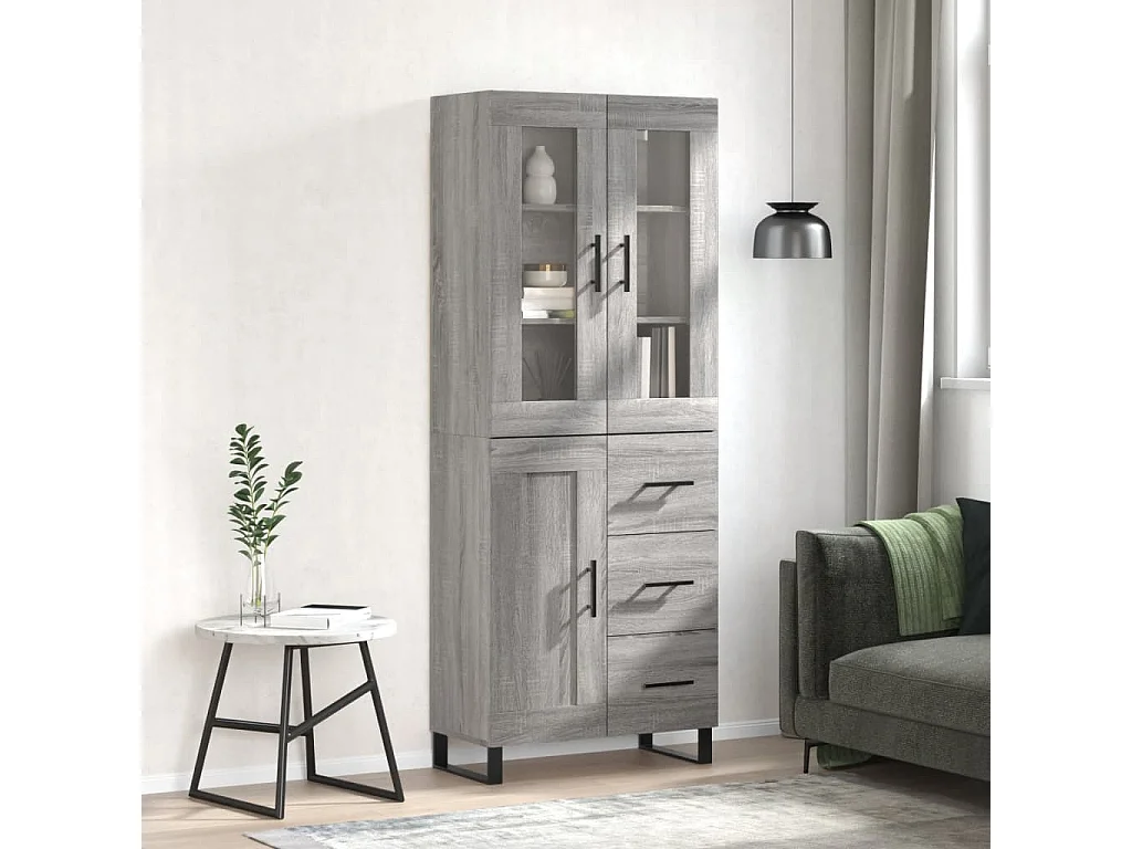 Credenza Grigio Sonoma 69,5x34x180 cm in Legno Multistrato