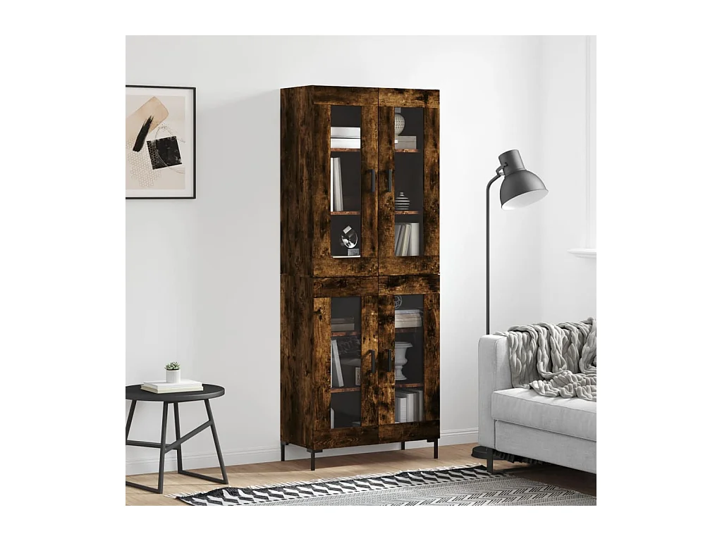 Buffet haut Chêne fumé 69,5x34x180 cm Bois d'ingénierie
