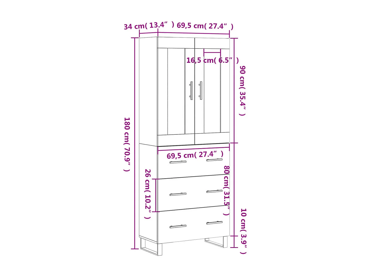 Highboard Räuchereiche 69,5x34x180 cm Holzwerkstoff