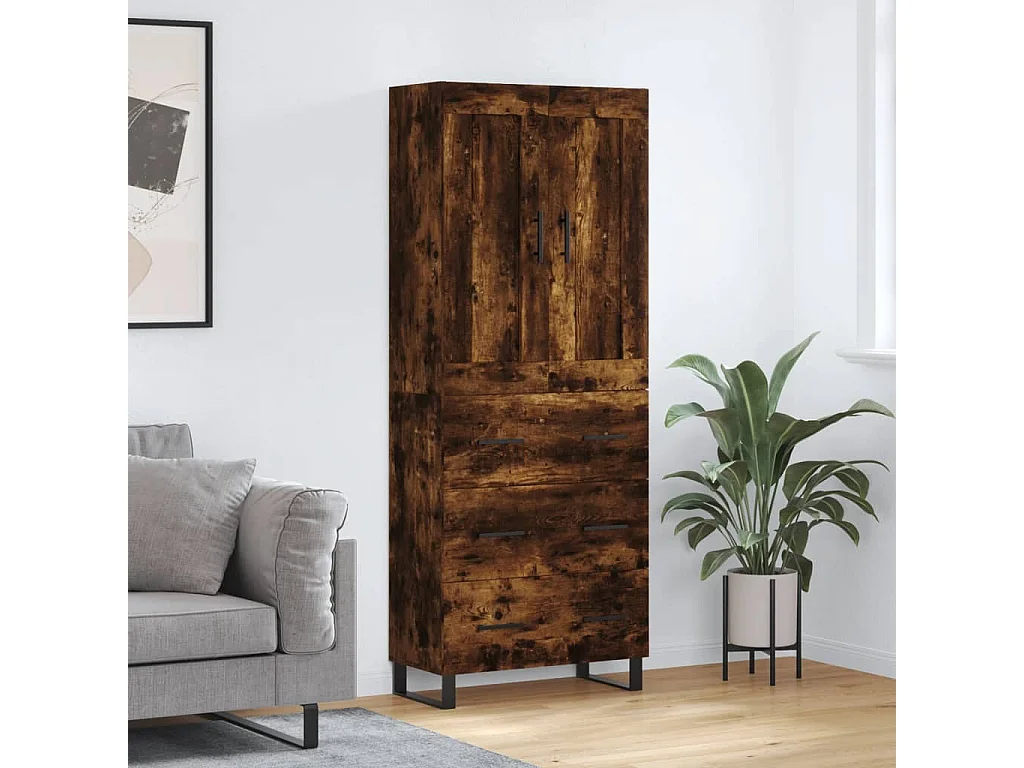 Buffet haut Chêne fumé 69,5x34x180 cm Bois d'ingénierie