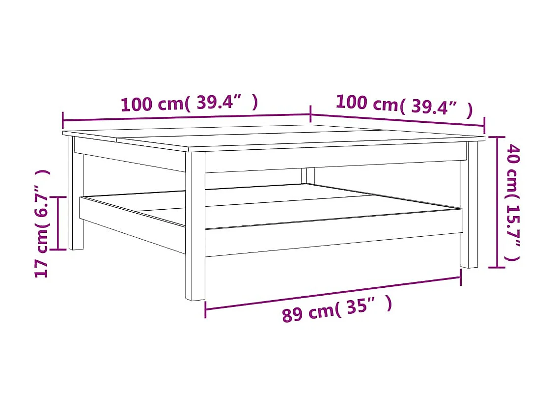 Salontafel 100x100x40 cm massief grenenhout wasbruin