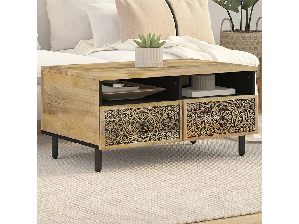 Couchtisch 80x54x40 cm Massivholz Mango