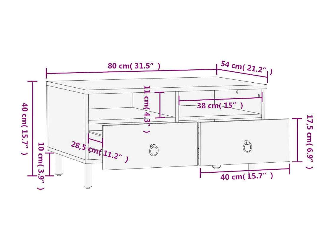 Couchtisch 80x54x40 cm Massivholz Mango