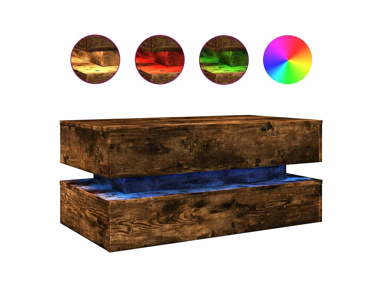 Salontafel met LED-verlichting 90x50x40 cm gerookt eikenkleurig
