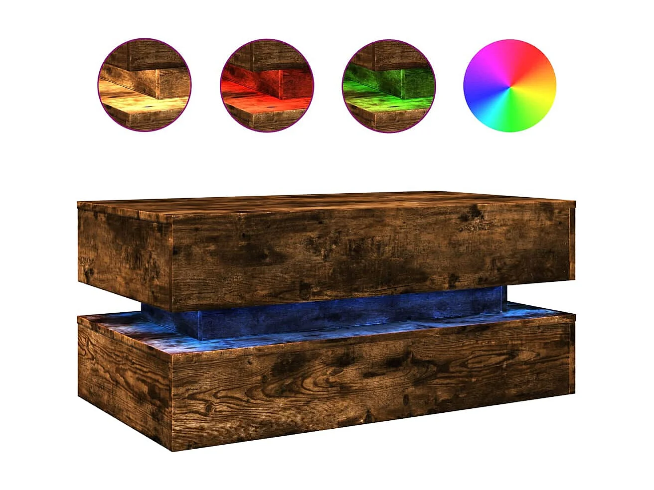 Salontafel met LED-verlichting 90x50x40 cm gerookt eikenkleurig