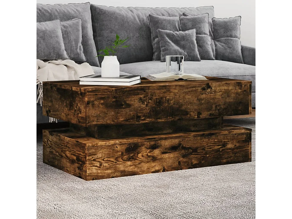 Salontafel met LED-verlichting 90x50x40 cm gerookt eikenkleurig