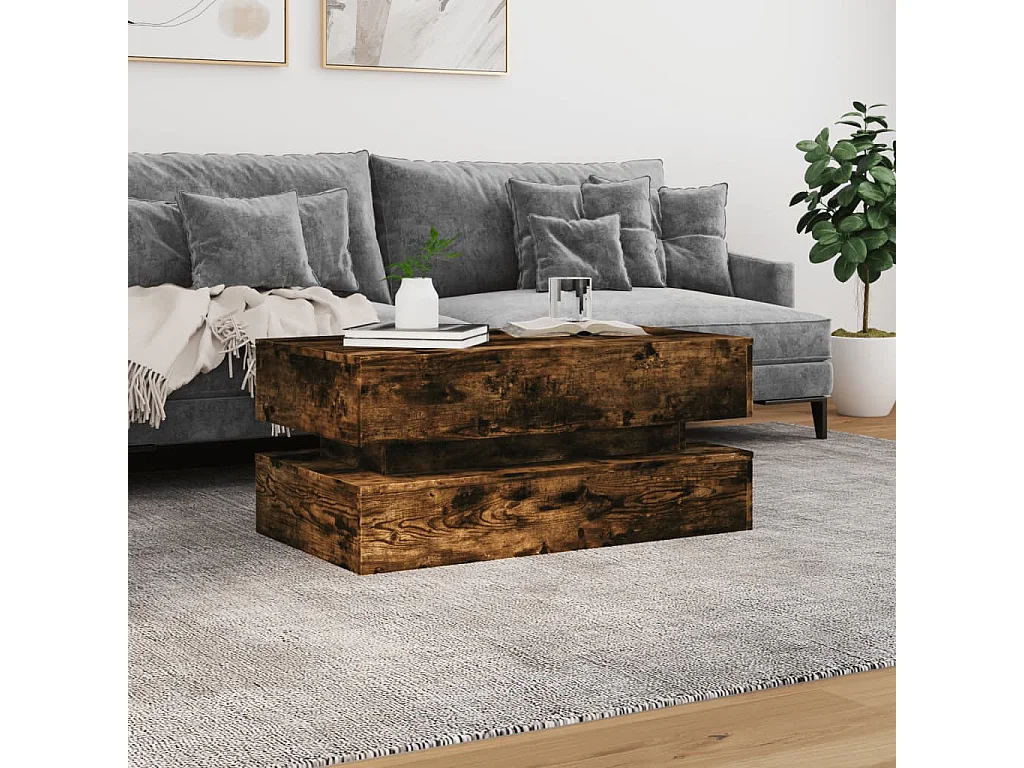 Salontafel met LED-verlichting 90x50x40 cm gerookt eikenkleurig