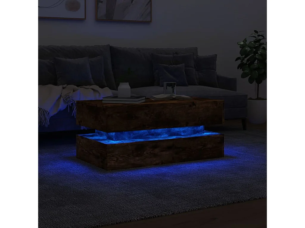 Salontafel met LED-verlichting 90x50x40 cm gerookt eikenkleurig