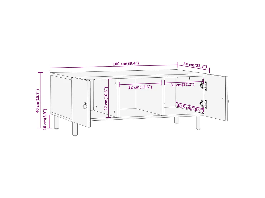 Tavolino da Salotto 100x54x40 cm in Legno Massello di Mango