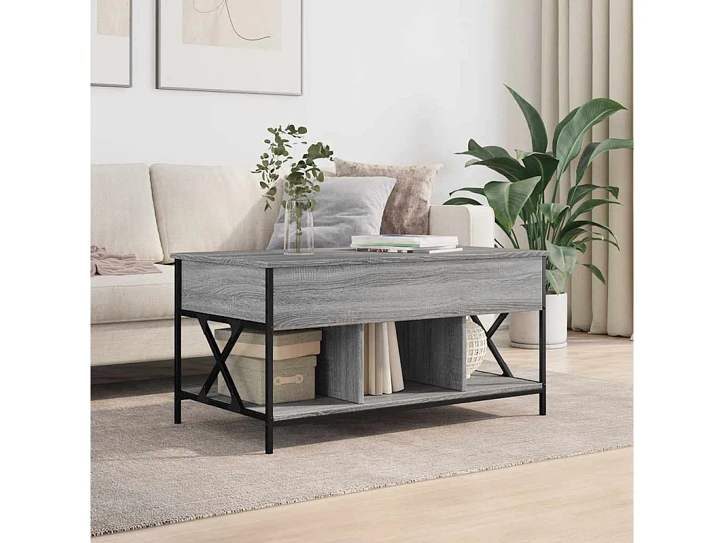 Table basse sonoma gris 100x55x50 cm bois d'ingénierie et métal