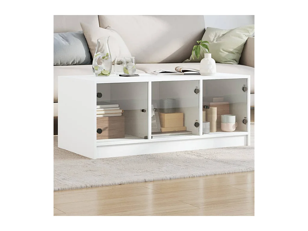 Table basse avec portes en verre blanc 102x50x42 cm