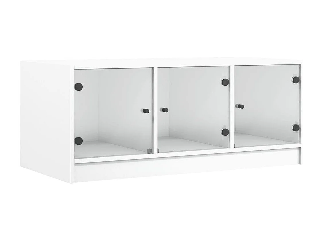 Mesa de centro con puertas de vidrio blanca 102x50x42 cm