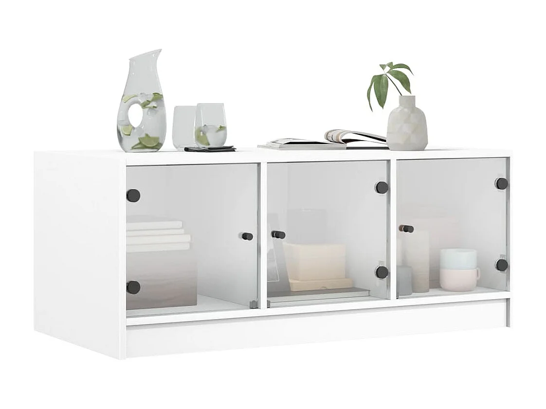 Mesa de centro con puertas de vidrio blanca 102x50x42 cm
