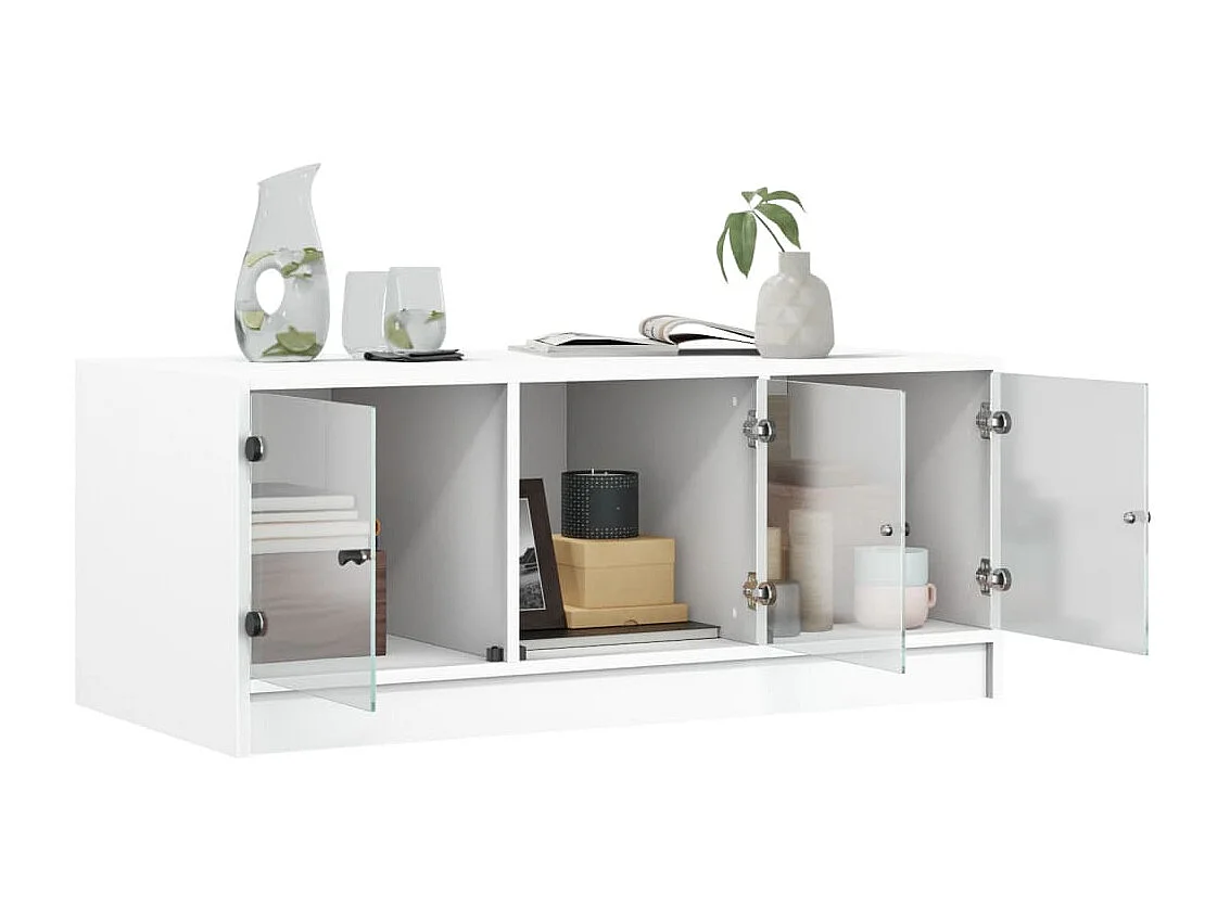 Mesa de centro con puertas de vidrio blanca 102x50x42 cm