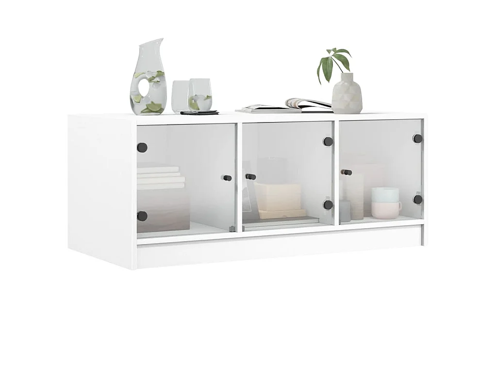 Salontafel met glazen deuren 102x50x42 cm wit
