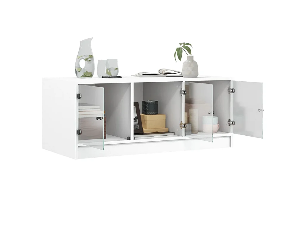 Salontafel met glazen deuren 102x50x42 cm wit
