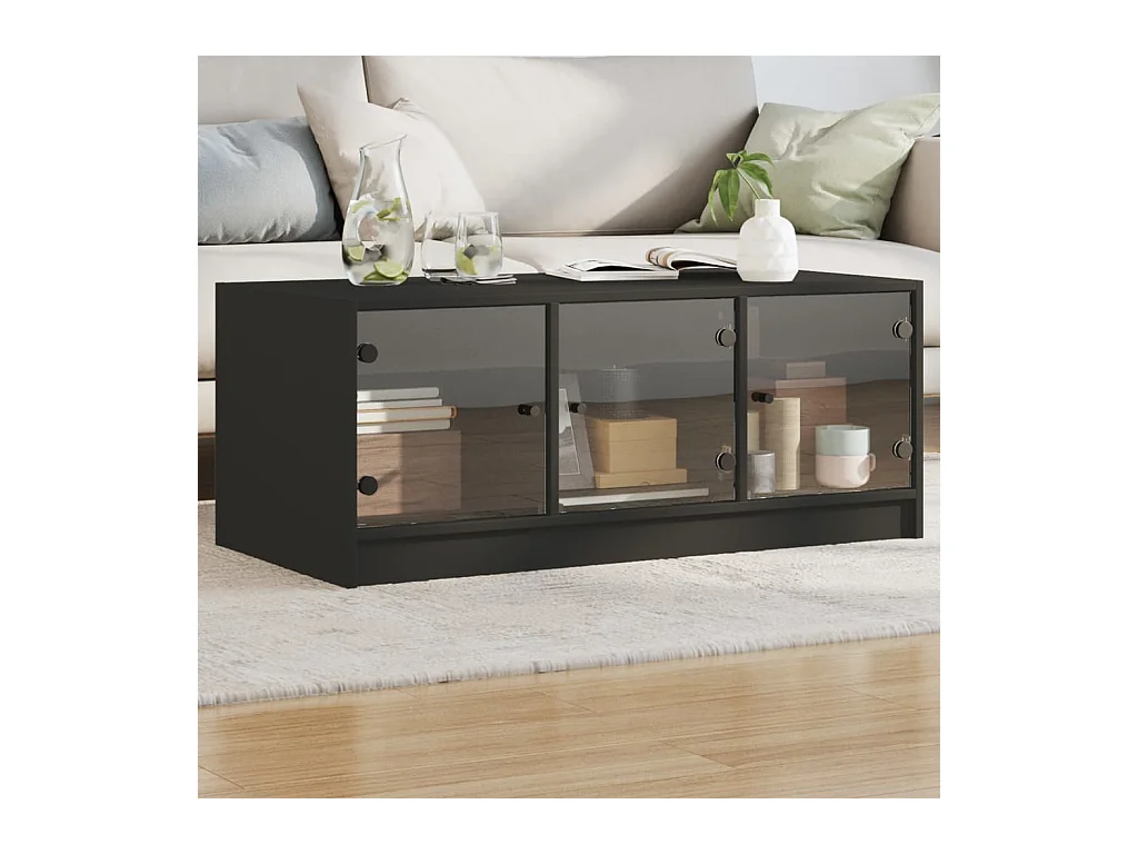 Tavolino da Salotto con Ante in Vetro Nero 102x50x42 cm
