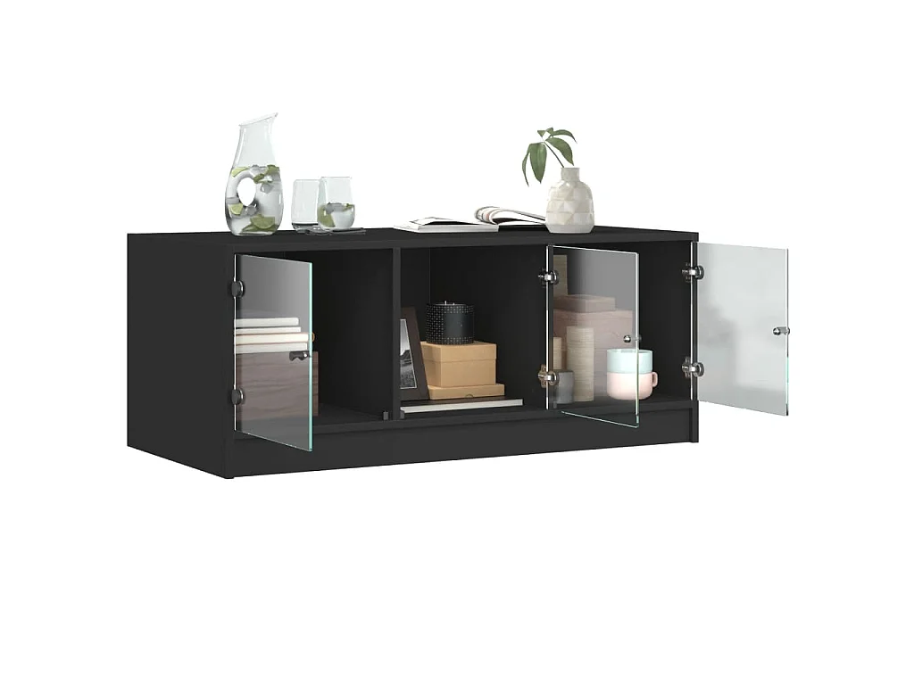 Table basse avec portes en verre noir 102x50x42 cm