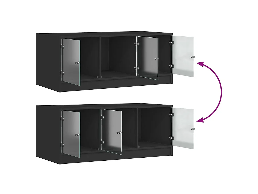 Table basse avec portes en verre noir 102x50x42 cm