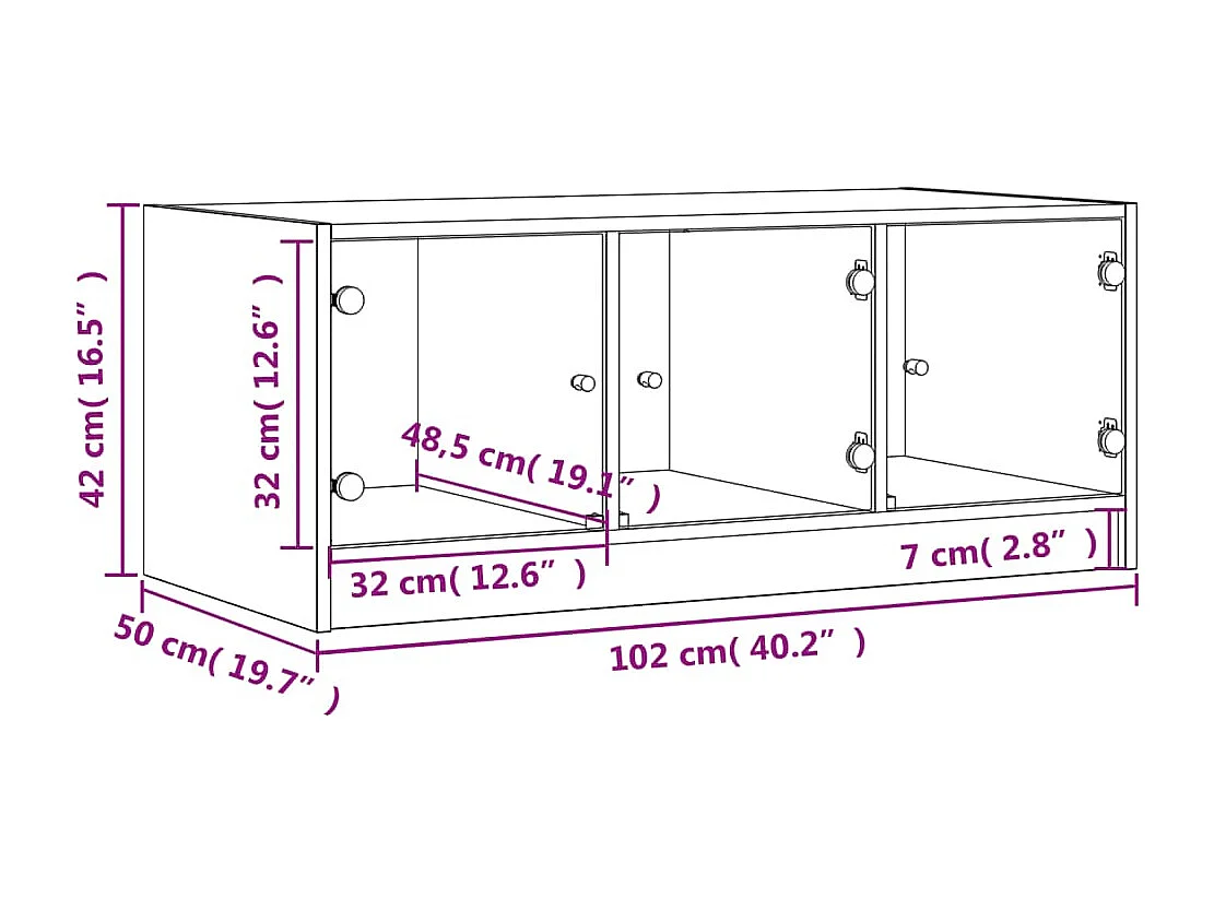 Mesa de centro con puertas de vidrio gris Sonoma 102x50x42 cm