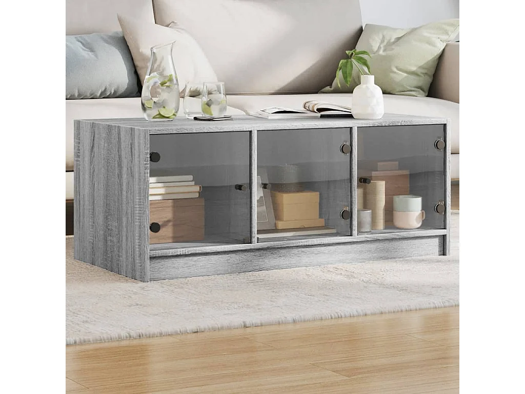 Tavolino da Salotto con Ante in Vetro Grigio Sonoma 102x50x42cm