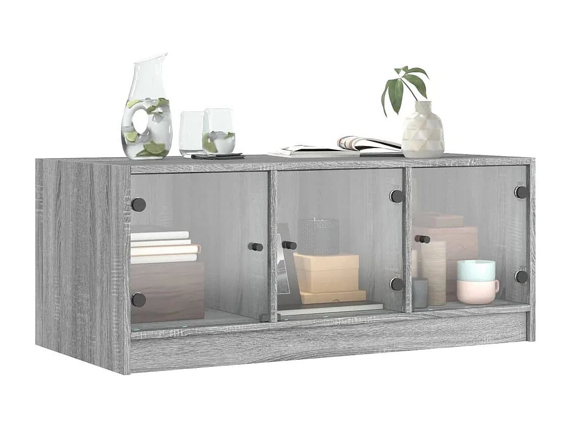 Tavolino da Salotto con Ante in Vetro Grigio Sonoma 102x50x42cm