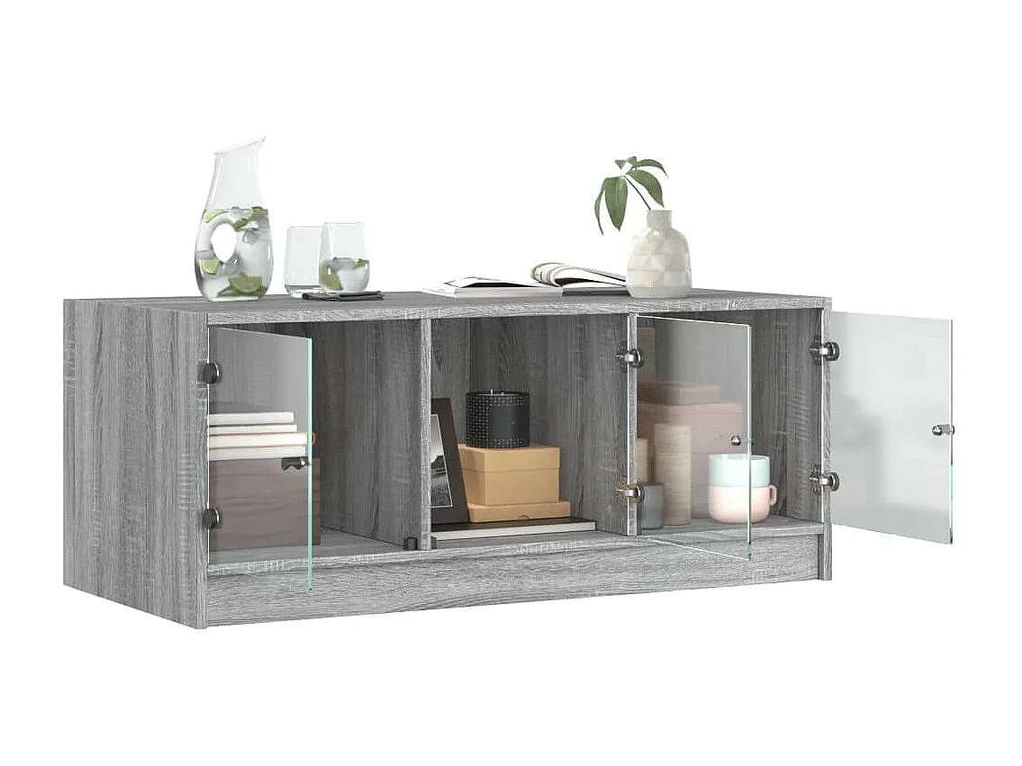 Tavolino da Salotto con Ante in Vetro Grigio Sonoma 102x50x42cm