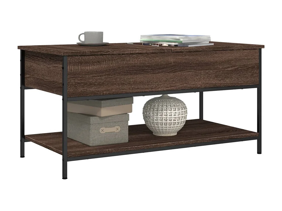 Couchtisch Braun Eichen-Optik 100x50x50 cm Holzwerkstoff Metall