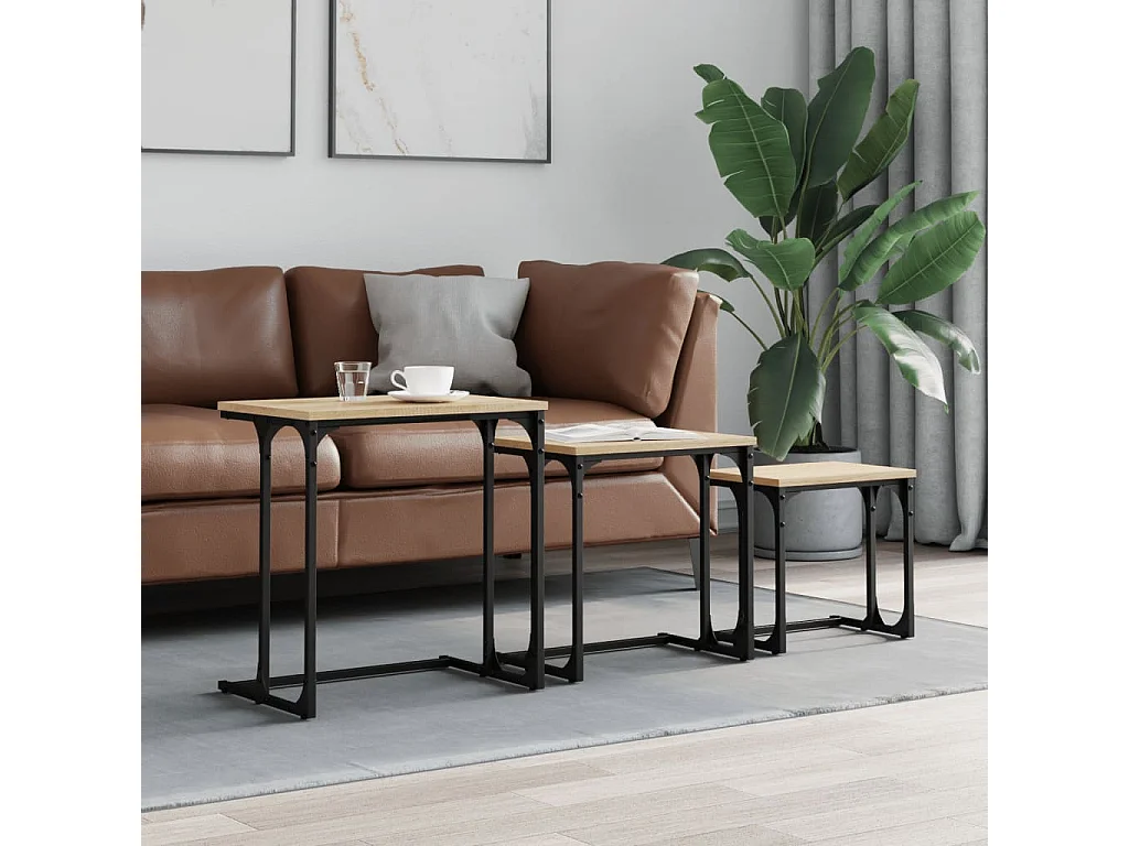 Tavolini Impilabili 3 pz Rovere Sonoma in Legno Multistrato