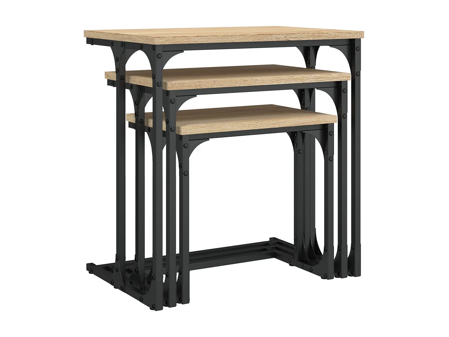 Tavolini Impilabili 3 pz Rovere Sonoma in Legno Multistrato