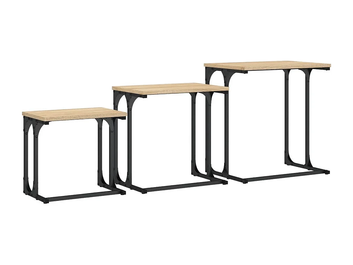 Tavolini Impilabili 3 pz Rovere Sonoma in Legno Multistrato