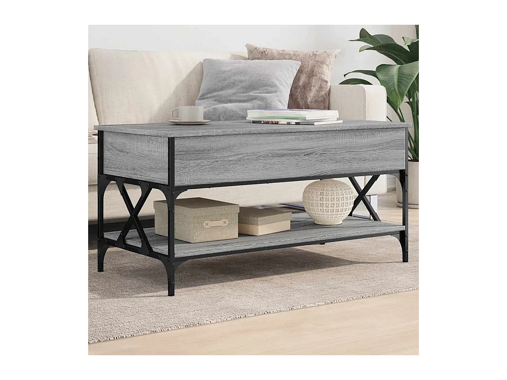 Table basse sonoma gris 100x50x50 cm bois d'ingénierie et métal