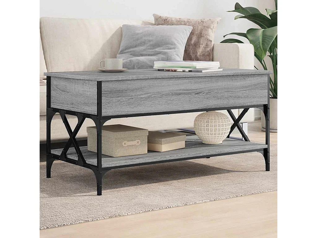 Tavolino Salotto Grigio Sonoma 100x50x50 cm Multistrato Metallo