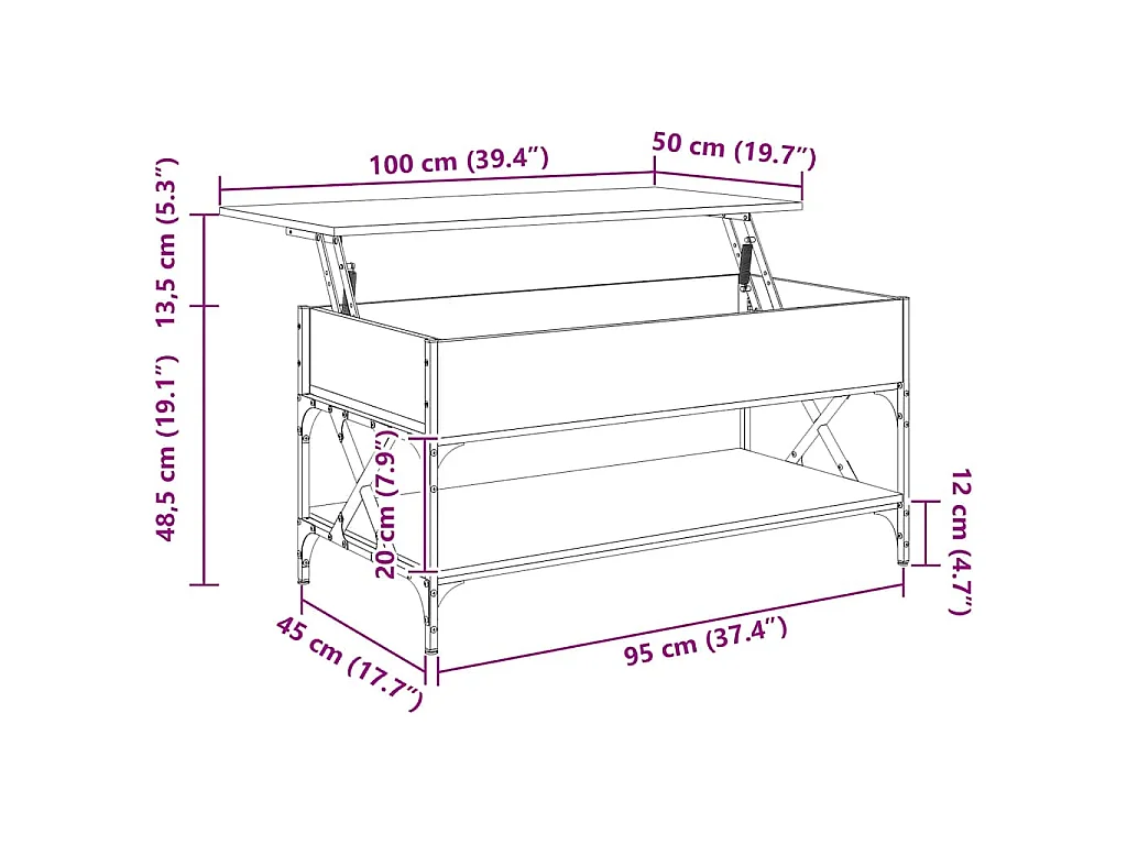 Tavolino Salotto Grigio Sonoma 100x50x50 cm Multistrato Metallo