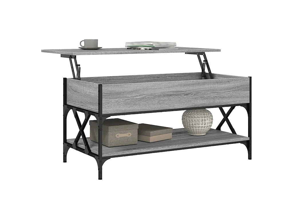 Tavolino Salotto Grigio Sonoma 100x50x50 cm Multistrato Metallo