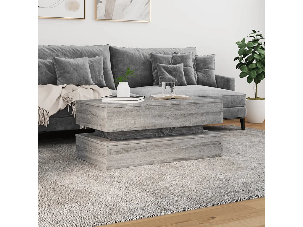 Couchtisch mit LED-Leuchten Grau Sonoma 90x50x40 cm