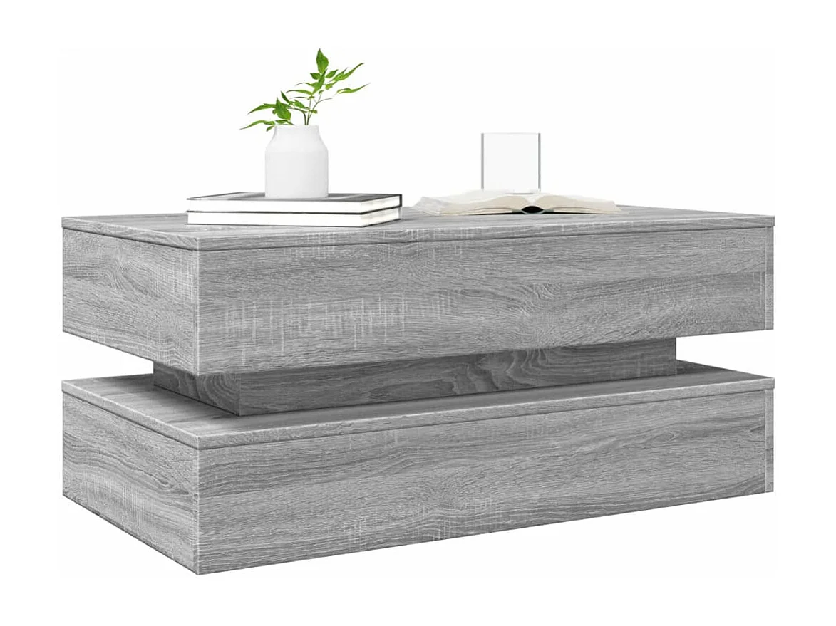 Couchtisch mit LED-Leuchten Grau Sonoma 90x50x40 cm