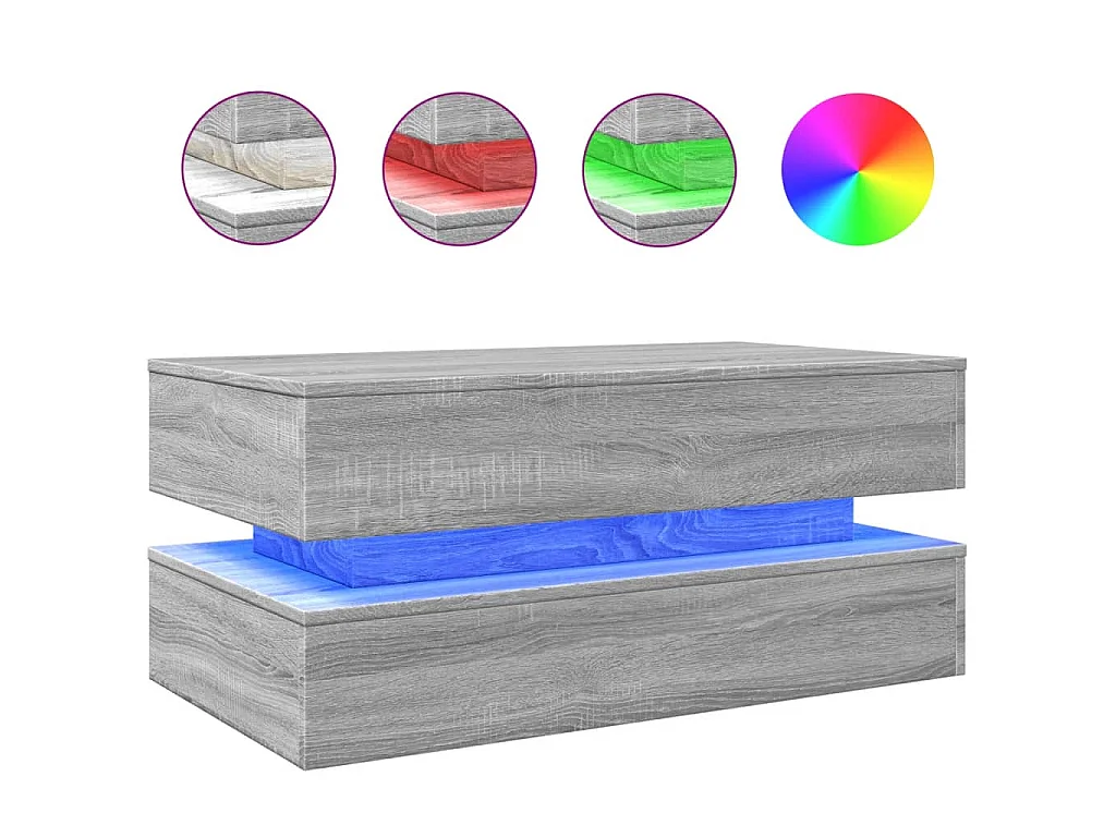 Couchtisch mit LED-Leuchten Grau Sonoma 90x50x40 cm