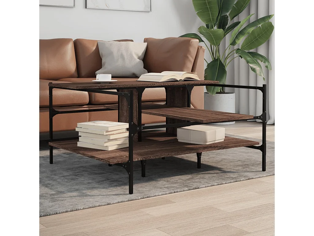 Table basse chêne marron 100x100x48,5 cm bois d'ingénierie